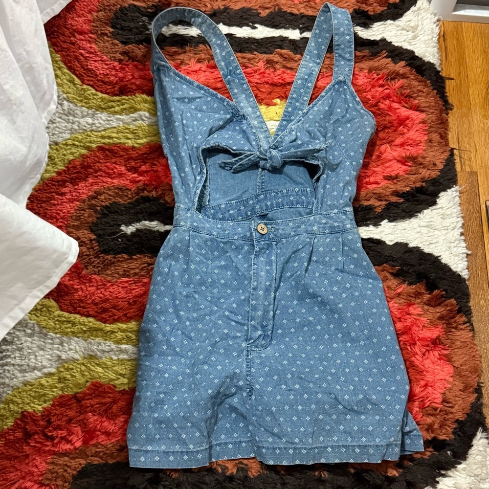 Free People Denim Tie Front Romper with Pockets